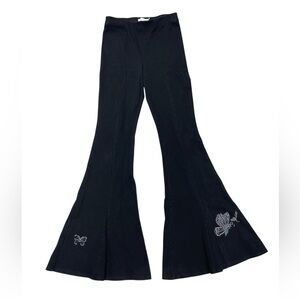 Good American Black Butterfly Bedazzled Pull On Flare Leg Pants